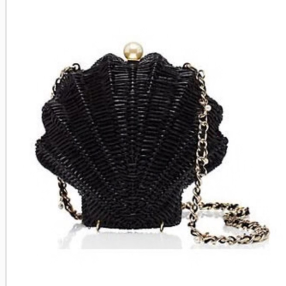Kate Spade Black Wicker Clam Shell Shoulder Bag